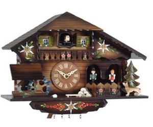 Horloge coucou à mélodie chalet en bois fleuri couleur noyer 23 cm