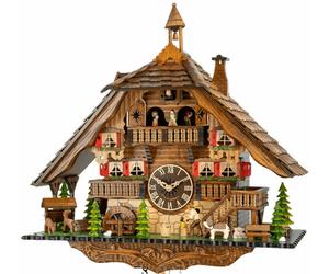 Horloge coucou chalet musical bûcheron 2 étages