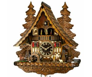 Horloge coucou chalet musical décor de forêt 44 cm