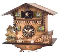 Horloge coucou en bois chalet volets verts 20 cm
