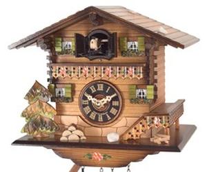 Horloge coucou en bois chalet volets verts 20 cm