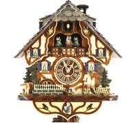 Horloge coucou Forêt-Noire chalet musical avec danseurs et roue de moulin 43 cm