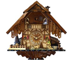 Horloge coucou mécanique 8 jours chalet berger et moutons 35 cm