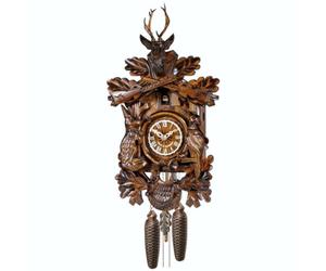 Horloge coucou mécanique 8 jours thème chasse cerf fusils gibier 40 cm