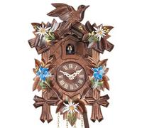 Horloge coucou mécanique traditionnel 1 jour fleurs peintes bleues 35 cm
