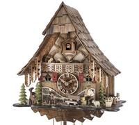 Horloge coucou mécanique traditionnel 8 jours chalet décor pierres 42 cm