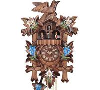 Horloge coucou traditionnel 1 jour musical danseurs fleurs bleues et blanches 37 cm