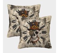 Horloge crâne Steampunk-Vintage Style d'art mécanique Housse Coussin 2 Pièces Taie d'oreiller Décoratif Carrées Taies d'oreiller Salon Et Lit Protecteurs