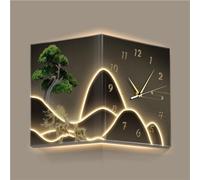 Horloge d'angle Murale Moderne avec éclairage LED, Applique Murale créative pour Salon, Chambre et Couloir (Gris, 25,9 x 25,9 cm) (Marron foncé, 30 x 30 cm)