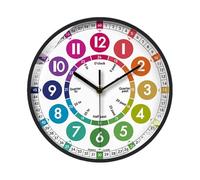 Horloge d'apprentissage colorée - Horloges murales silencieuses éducatives pour - Dire l'heure analogique - Enseignement opéré - Pour chambre, crèche, école, salle de classe - Visage de 30,5