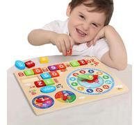 Horloge d'apprentissage pour tout-petits, horloge d'apprentissage en bois pour - Jouet d’horloge d’apprentissage,Calendrier éducatif, horloge, jouets d'apprentissage, trésors en bois, horloge d'enseig