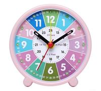 Horloge d'apprentissage silencieuse pour enfants avec sections à code couleur pour enseigner les heures, les minutes et l'heure 24 heures pour une utilisation en classe et à l'école à la maison (rose