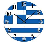 Horloge d'art de la Grèce avec drapeau de la Grèce en PVC pour mur, drapeau national patriotique à suspendre, horloge murale sans tic-tac, horloge ronde pour salon, chambre à coucher, 25,4 x 25,4 cm,