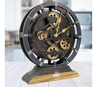 Horloge de bureau 25,4 cm avec de véritables engrenages mobiles convertibles en horloge murale (noir vintage)
