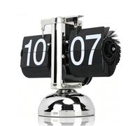 Horloge De Bureau à Rabat, Auto Flip Desk Clock Retro Mécanique, Digital Flip Down Horloge à Grand Nombre Battery Propalé Corloge de retournement de l'engrenage inférieur à la Batterie (Page Noire)