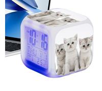 Horloge de bureau chat, réveil chaton, horloge de table numérique cubique, réveil électronique coloré, réveil électronique coloré avec grand écran, horloge chat pour salle de classe, salon