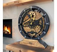 Horloge de bureau de 25,4 cm avec engrenages mobiles réels convertible en horloge murale (marron vintage)