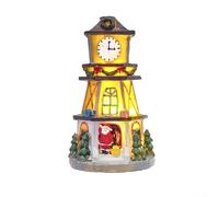 Horloge de bureau de village de Noël avec lumières LED en résine complexe et détails sculptés à la main