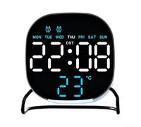 Horloge de bureau LED avec affichage de l'heure et de la date en boucle toutes les 3 secondes, alarme, compte à rebours et veilleuse intégrée avec commande tactile (blanc bleu)