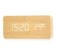 Horloge de Bureau LED en Bois, Réveil Numérique avec Affichage de Température, Horloge de Chevet (Bambou)