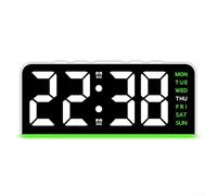 Horloge de bureau numérique LED avec éclairage ambiant, quatre niveaux de luminosité, batterie de secours pour chambre à coucher, bureau, décoration d'intérieur, coque en PVC blanc (vert)