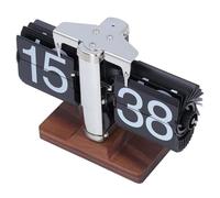 Horloge de Bureau Rabattable, Horloge de Bureau Rabattable Automatique avec Base en Bois, Facile à Installer, Rétro 24 Heures, Facile à Lire pour Le Salon (Black)