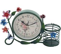 Horloge de bureau Silent Pastoral Réveil avec porte-fleur Pas de tic-tac Européen Classique Horloge de table 25*18*7cm