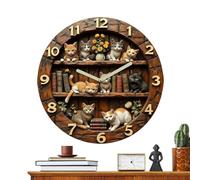 Horloge de chat rétro - Animalie décorative ronde en bois de 20 cm - Horloge murale rétro pour chat, pour chambre à coucher, salon, dortoir scolaire, dortoir universitaire, camping-car, garage, salle