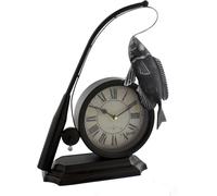 Horloge de cheminée en métal Hometime - Canne à pêche & poisson WD2051 (Taille unique) (Noir)