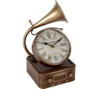 Horloge de cheminée en métal Hometime - Grammophone Chiffres romains WD2057 (Taille unique) (Laiton antique)