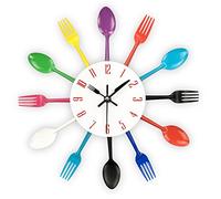 Horloge de cuisine effet miroir avec cuillère, fourchette, autocollant amovible en 3D pour la décoration de la maison 32*32*4CM Coloré