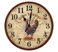 Horloge de cuisine rustique en forme de coq avec coq - 38,1 cm - Silencieuse - Style rétro français - Pour bureau, école, salle de bain