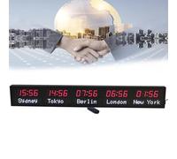 Horloge De Fuseaux Horaires Mondiaux, Horloge De Fuseaux Horaires Mondiaux À Led De 5 Villes, Avec Fonction De Télécommande, 3 Niveaux De Luminosité, Modes De Luminosité/Ville Pouvant Être Modifiés
