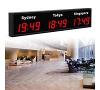Horloge de fuseaux horaires mondiaux, horloge numérique à plusieurs fuseaux horaires, horloge mondiale LED, horloge mondiale 3/4/5 villes, pour entreprises multinationales, hôtels, bureaux