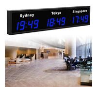 Horloge de fuseaux horaires mondiaux, horloge numérique à plusieurs fuseaux horaires, horloge mondiale LED, horloge mondiale 3/4/5 villes, pour entreprises multinationales, hôtels, bureaux