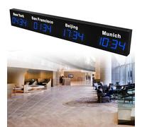Horloge de fuseaux horaires mondiaux, horloge numérique à plusieurs fuseaux horaires, horloge mondiale LED, horloge mondiale 3/4/5 villes, pour entreprises multinationales, hôtels, bureaux