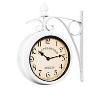 Monzana® Horloge de Gare Blanche à Double Face 29 x 9,5 x 32,5 cm Montre Murale à Quartz Vintage 2 Cadrans Ambiance Gare