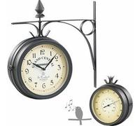 St. Leonhard Horloge de gare rétro double face avec thermomètre et 12 chants d'oiseaux