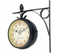 Horloge de Gare Rétro, Horloge Murale Double Cadran avec Potence de Fixation Pendule Double Face pour L’intérieur et