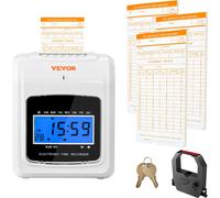 Horloge de pointage VEVOR Horloge de pointage 102 cartes de pointage, Horloge de pointage électronique avec 2 clés + 1 ruban, Horloge de pointage électronique blanche montée au mur pour les petites en