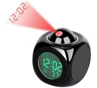Horloge de projection numérique réveil LED réveil 12 / 24 heures réveil plafond de projection commande vocale (noir) YYV