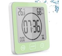 Horloge de Salle de Bain,Minuterie de Douche Numérique à Ventouse, Horloge de Douche étanche avec Hygromètre et Thermomètre,Fonction Compte à rebours, Alarme Numérique LCD,pour Cuisine Maquillage-Vert