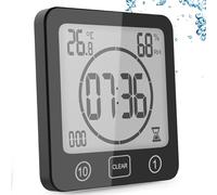 Horloge de Salle de Bain,Minuterie de Douche Numérique à Ventouse, Horloge de Douche étanche avec Hygromètre et Thermomètre,Fonction Compte à rebours, Alarme Numérique LCD,pour Cuisine Maquillage-Noir