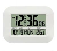 Horloge de salon numérique avec écran LCD, fonctions multifonctionnelles, affichage de la température et paramètres d'alarme (blanc)