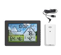 Horloge de station météo sans fil avec capteur température et humidité intérieures affichage prévisions météorologiques calendrier enregistrements MaxMin fonction bureau alimentée par USB