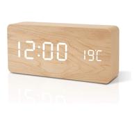 Horloge de table en bois - Réveil numérique LED - Horloge sur pied avec date température et port USB - Fonctionne sur piles - Bam