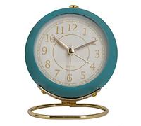 Horloge de table en métal, horloge en métal de style européen, horloge ronde silencieuse ingénieuse pour enfants, horloge électronique à quartz analogique pour salon et chambre à (Bleu profond)