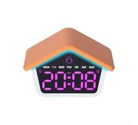 Horloge de table LED en forme de maison avec alarme et répétition, veilleuse d'ambiance 8 couleurs, affichage de luminosité réglable pour chambre à coucher (orange)