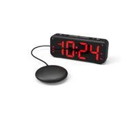 Horloge de table professionnelle avec affichage XXL pour personnes âgées, vibrant, 2 alarmes réglables + coussin vibrant pour lit pour malentendants, personnes âgées et dormeurs profonds (noir)