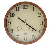 Horloge de terrasse avec mouvement à quartz silencieux, design résistant aux intempéries avec thermomètre et hygromètre pour une utilisation en intérieur et en extérieur (grain de bois)